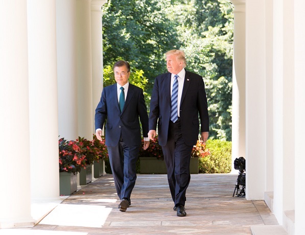 President Donald J. Trump and President Moon Jae-in of the Republic of Korea participate in joint statements on Friday, June 30, 2017, in the Rose Garden of the White House in Washington, D.C. (Official White House Photo by Shealah Craighead)